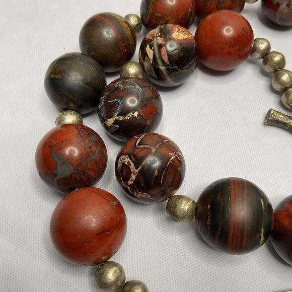 Brutalist Brecciated Jasper Necklace Metal Beads, Sterling & Bronze Clasp 275g - Picture 12 of 14
